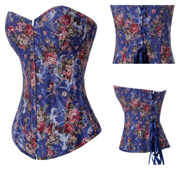 cod26 - Corset florido fundo Azul