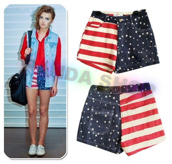 cod5 Shorts Jeans Bandeira EUA